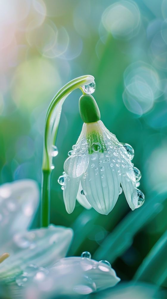 Water droplet on snowdrop flower outdoors nature plant.