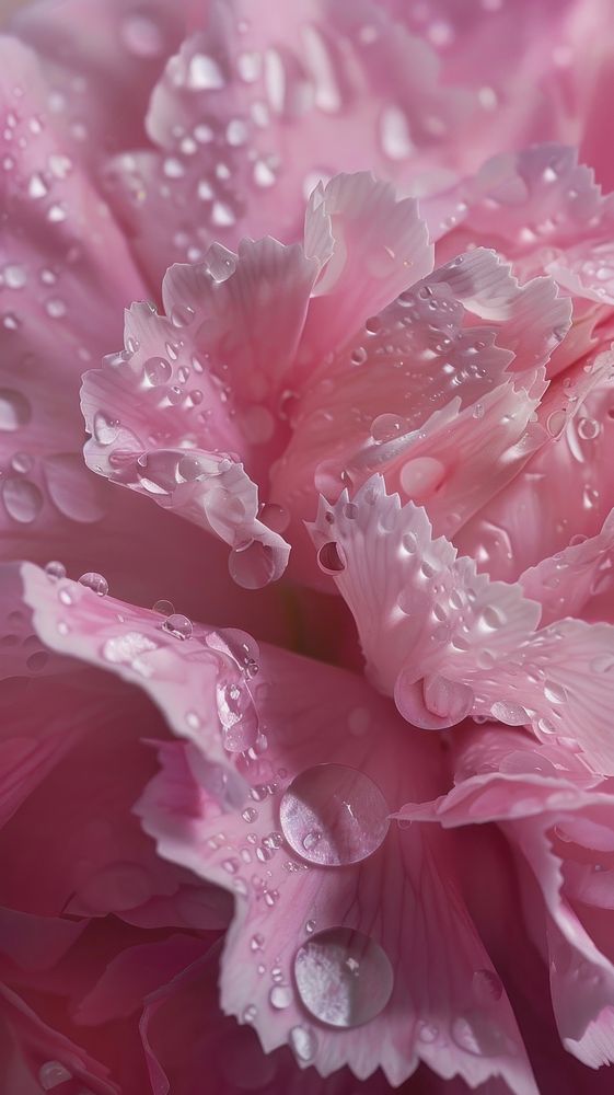 Water droplets on carnation flower blossom petal.