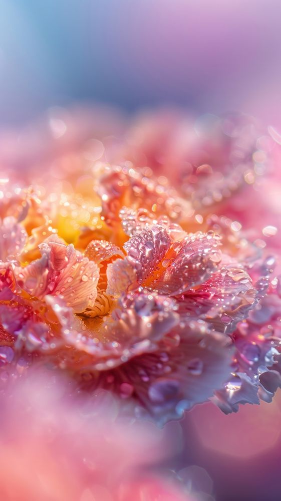 Water droplets on carnation flower petal magnification.