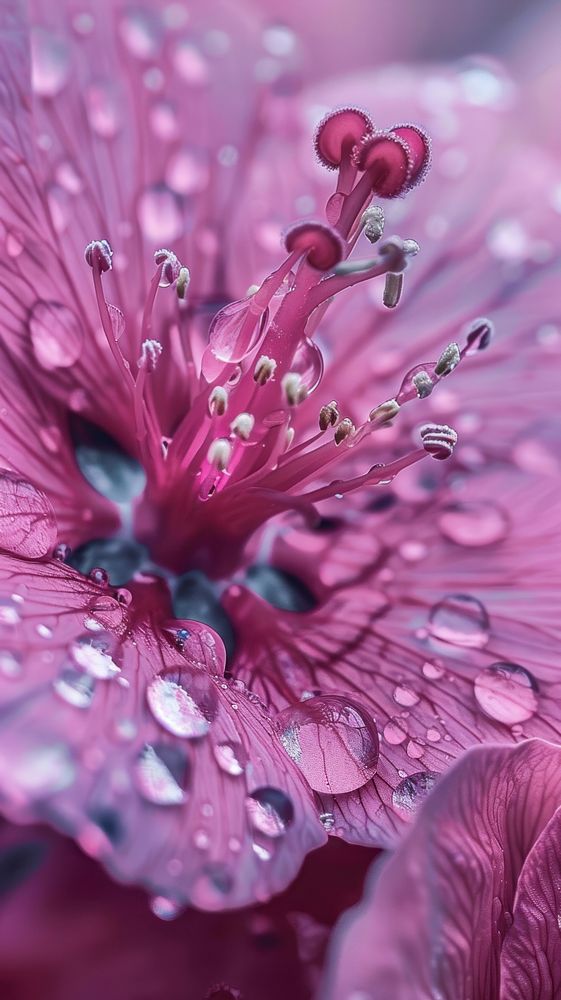 Water droplets on blossom flower outdoors purple.