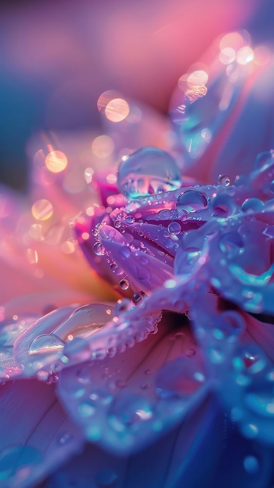 Water droplets on dahlia flower blossom petal.