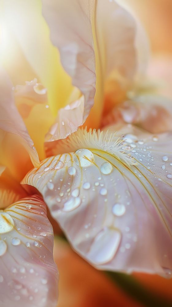 Water droplets on iris flower petal plant.