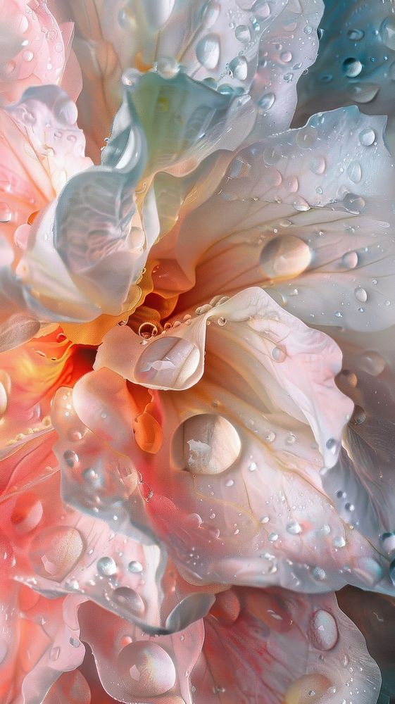 Water droplets on wild flower petal plant.