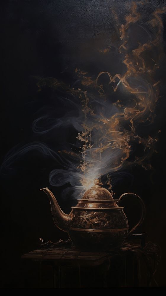 Acrylic paint of teapot art refreshment tableware.