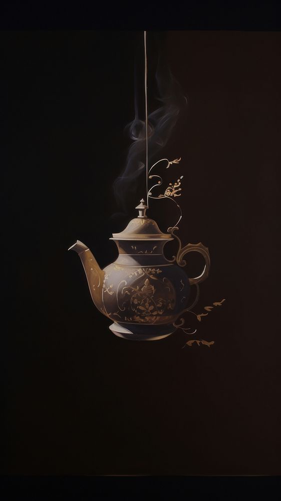 Acrylic paint of teapot porcelain darkness lighting.