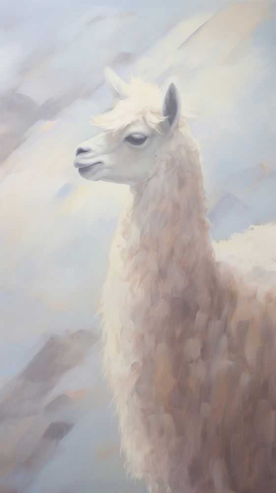 Acrylic paint of alpaca animal mammal llama.