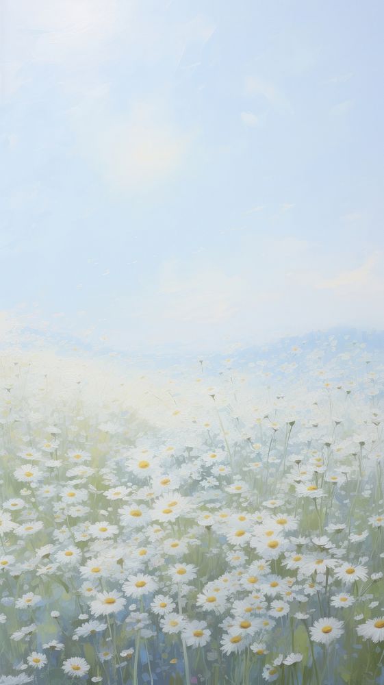 Acrylic paint of daisy field outdoors painting nature.