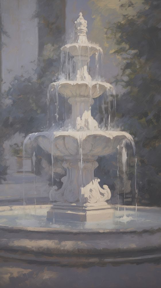 Acrylic paint of fountain architecture art representation.
