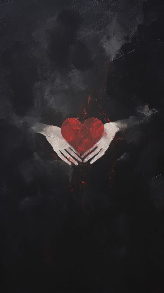 Acrylic paint of hand holding heart creativity darkness abstract.
