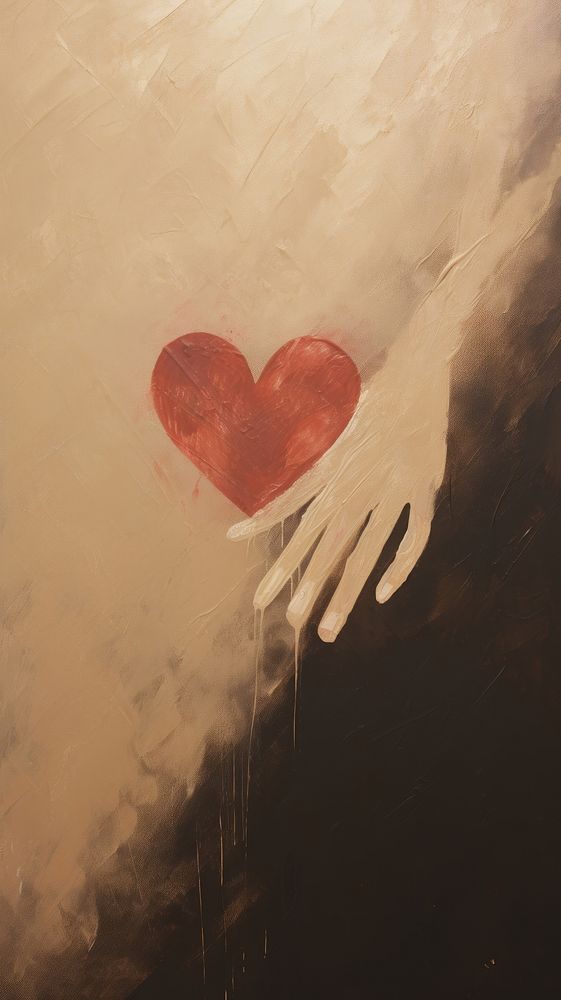 Acrylic paint of hand holding heart creativity darkness painting.