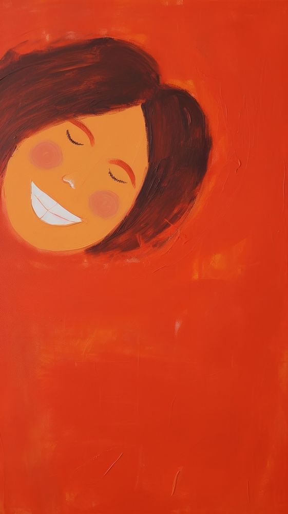 Acrylic paint of happy girl painting cartoon adult.