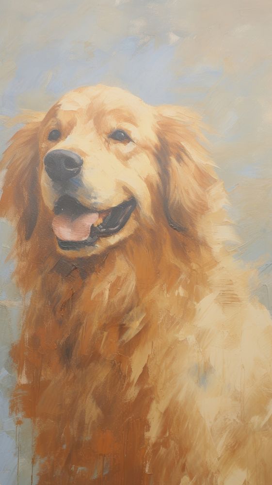 Acrylic paint of happy golden retriever animal mammal dog.