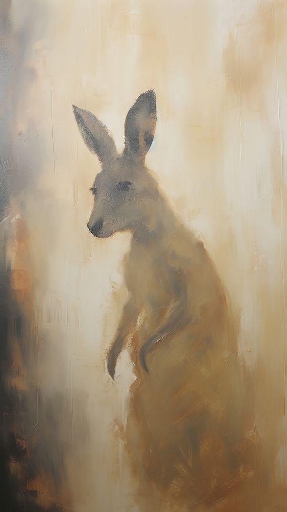 Acrylic paint of happy kangaroo wallaby animal mammal.
