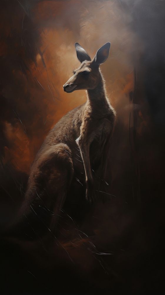 Acrylic paint of kangaroo wallaby animal mammal.