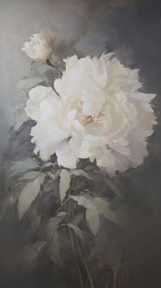 Acrylic paint of peony painting flower plant.