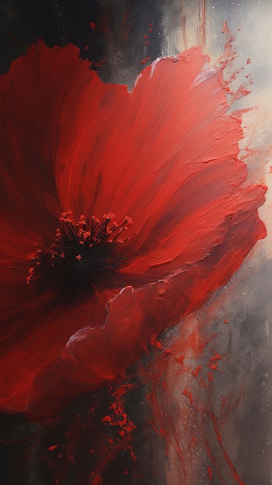 Acrylic paint of poppy flower petal art.