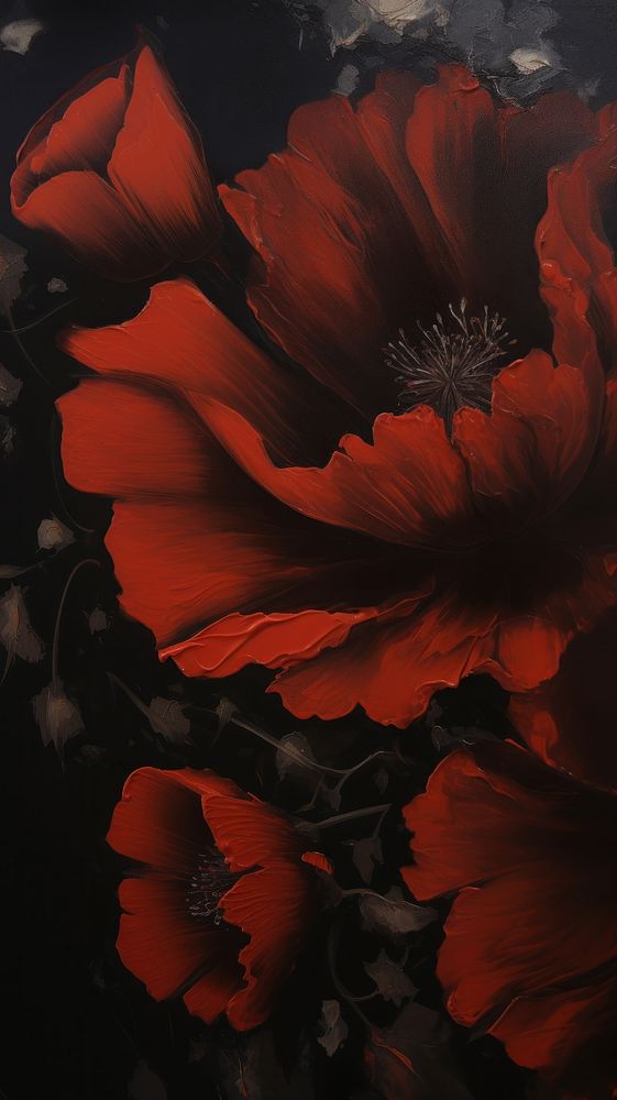 Acrylic paint of poppy painting flower petal.