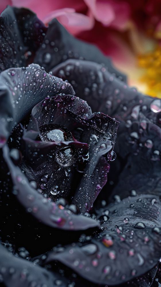 Black rose with water droplet flower petal plant.