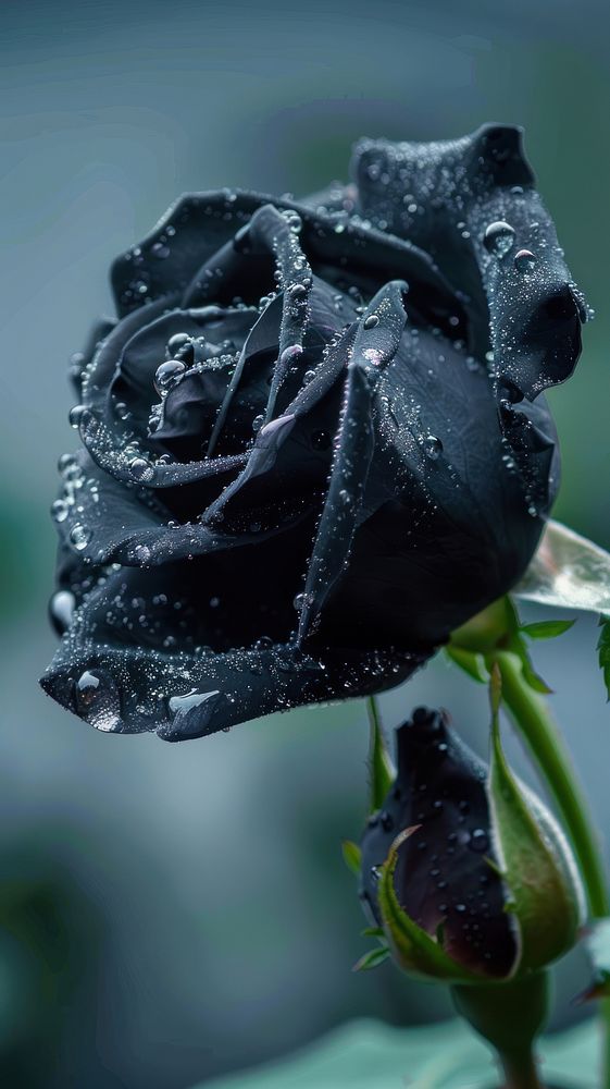 Black rose with water droplet flower plant dew.