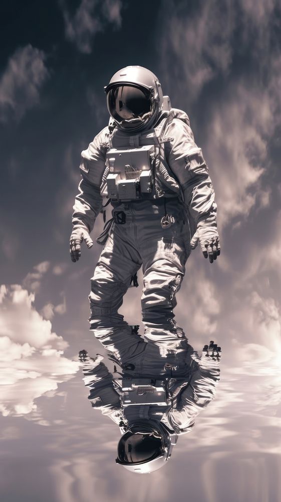 Grey tone wallpaper astronaut floating on space reflection transportation futuristic.