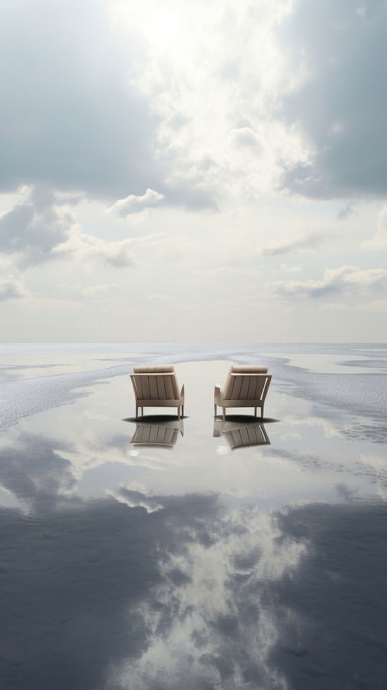 Grey tone wallpaper beach reflection furniture outdoors.