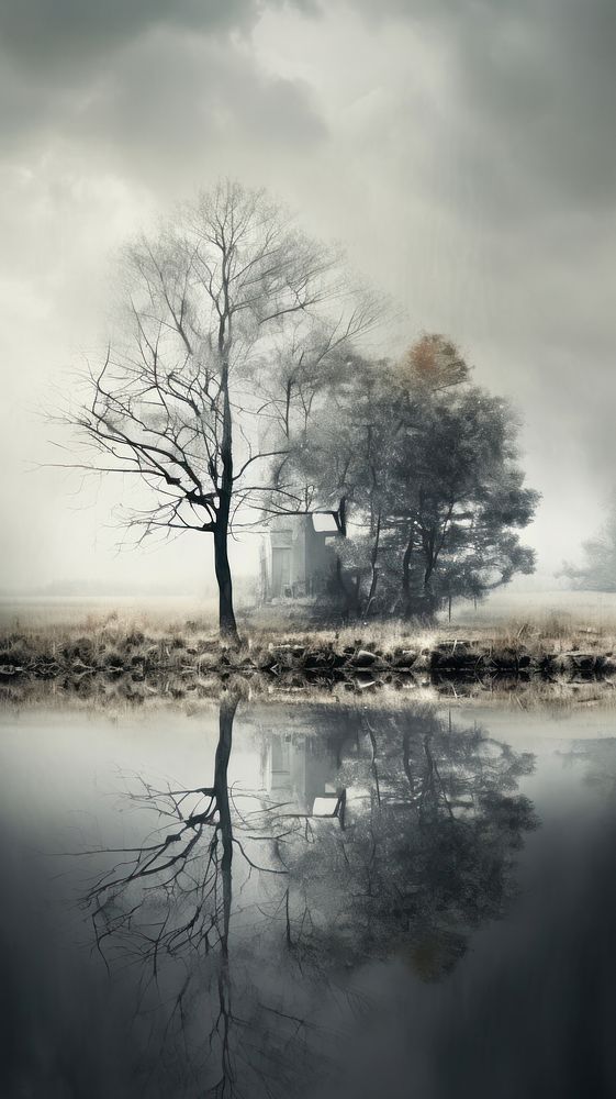 Grey tone wallpaper countryside reflection outdoors surreal.