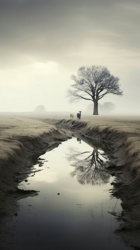 Grey tone wallpaper countryside reflection landscape outdoors.