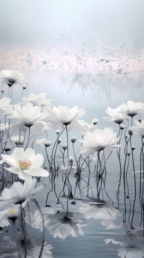 Grey tone wallpaper flower meadow reflection outdoors nature.