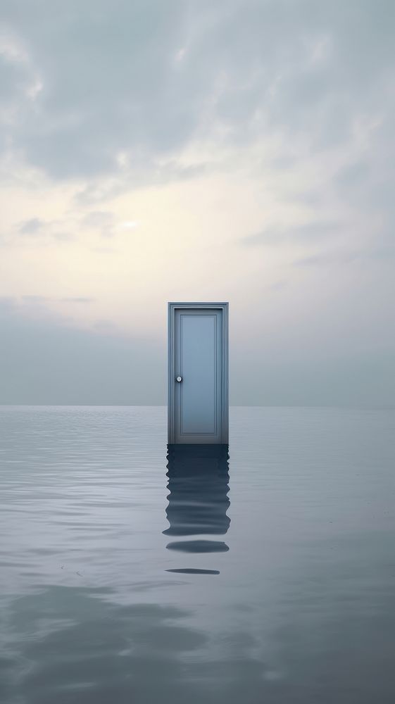 Floating door on calm ocean architecture reflection outdoors.