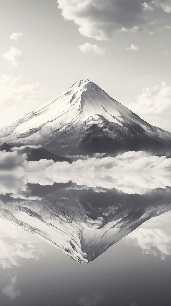 Grey tone wallpaper fuji mountain reflection outdoors nature.