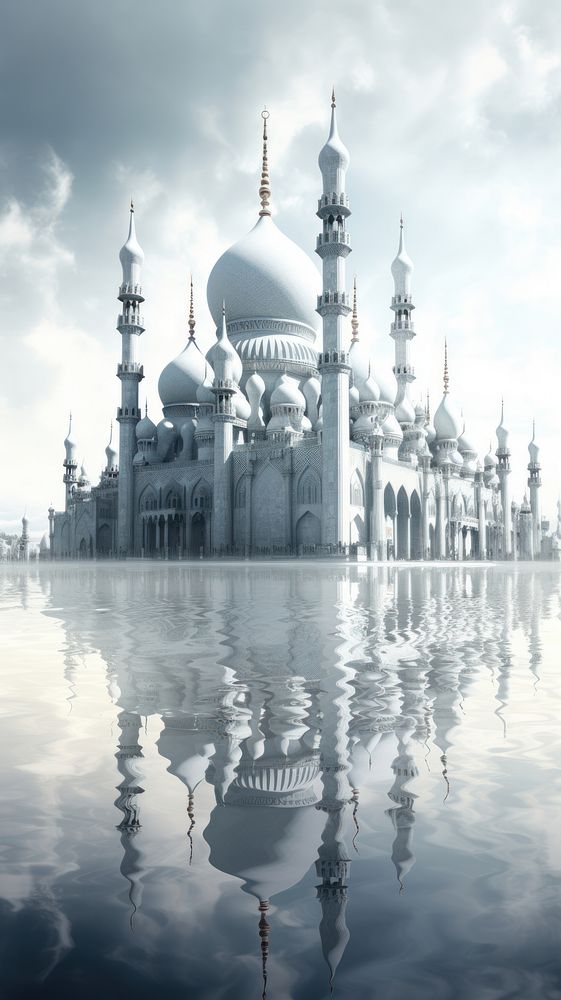 Grey tone wallpaper mosque architecture reflection building.