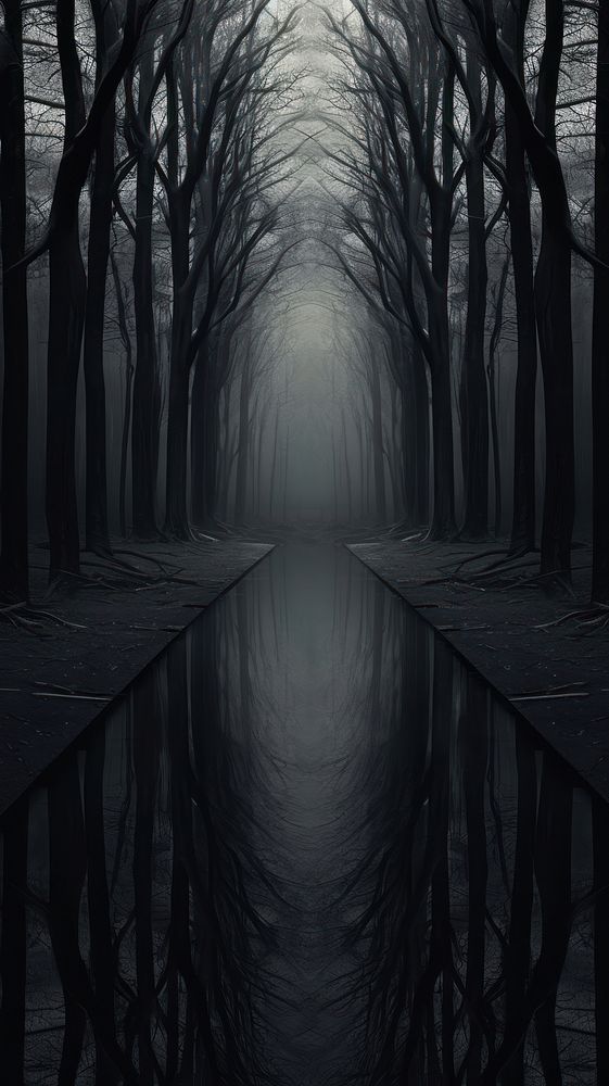 Grey tone wallpaper pathway reflection outdoors woodland.