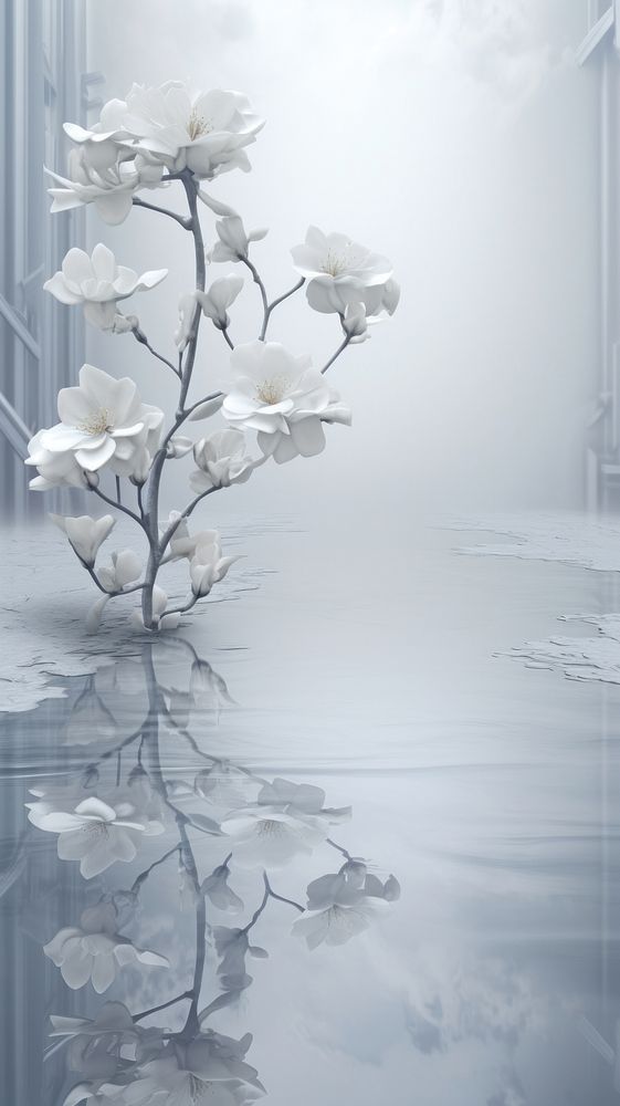 Grey tone wallpaper serene reflection nature flower.