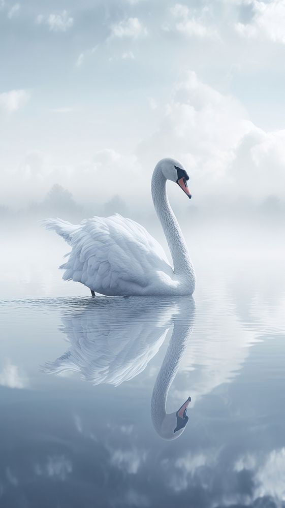 Grey tone wallpaper swan reflection animal bird.