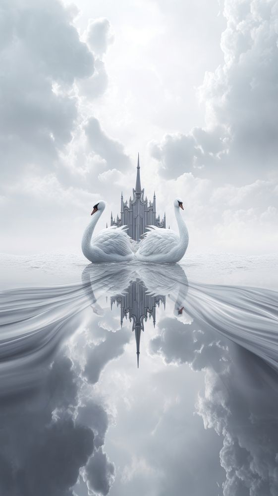 Grey tone wallpaper swan architecture reflection building.