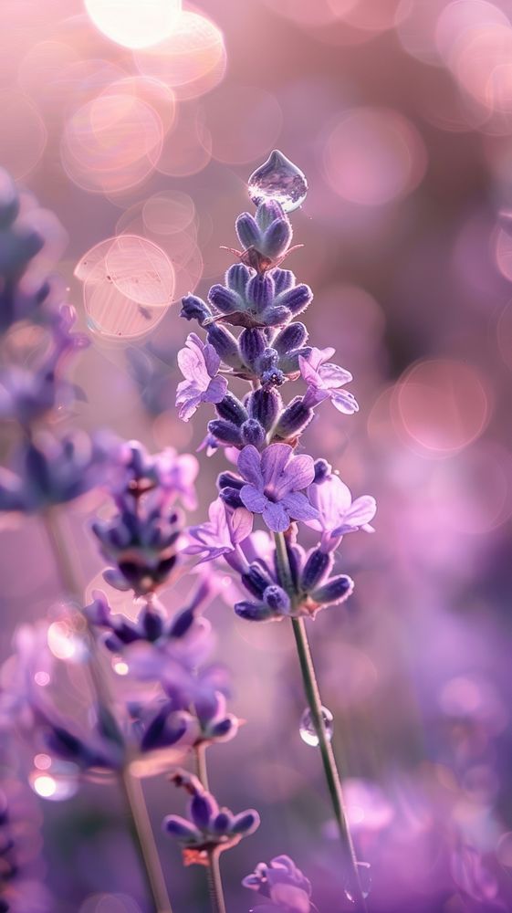 Lavender with water droplet blossom flower purple.