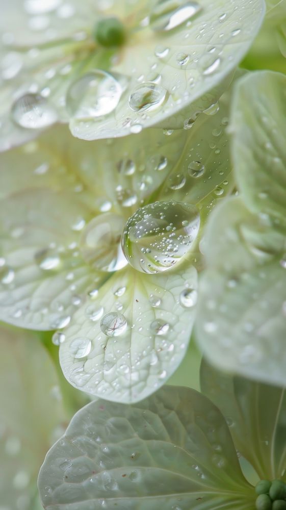 Water droplets on hydrangea flower outdoors plant.