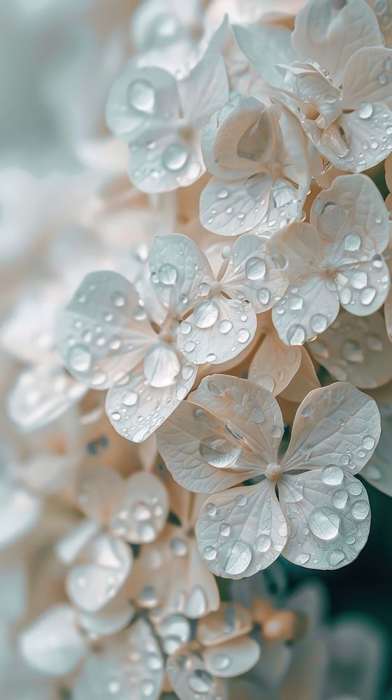 Water droplets on hydrangea flower backgrounds nature.