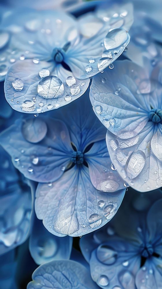 Water droplets on hydrangea backgrounds flower blue.