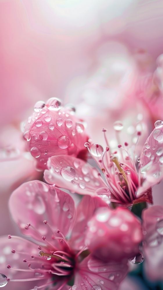 Water droplets on sakura flower blossom nature.