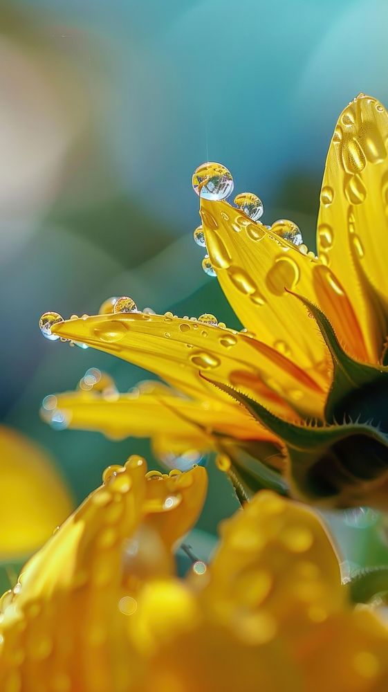 Water droplets on sunflower outdoors nature petal.