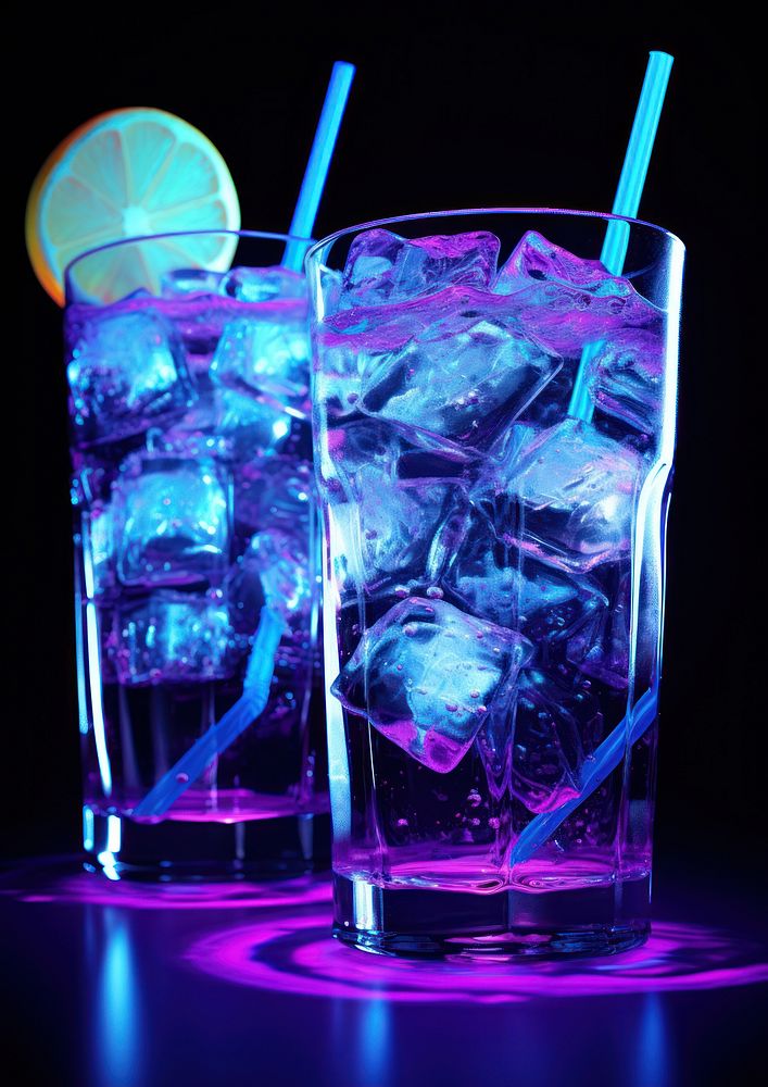 Neon drinks cocktail mojito glass.