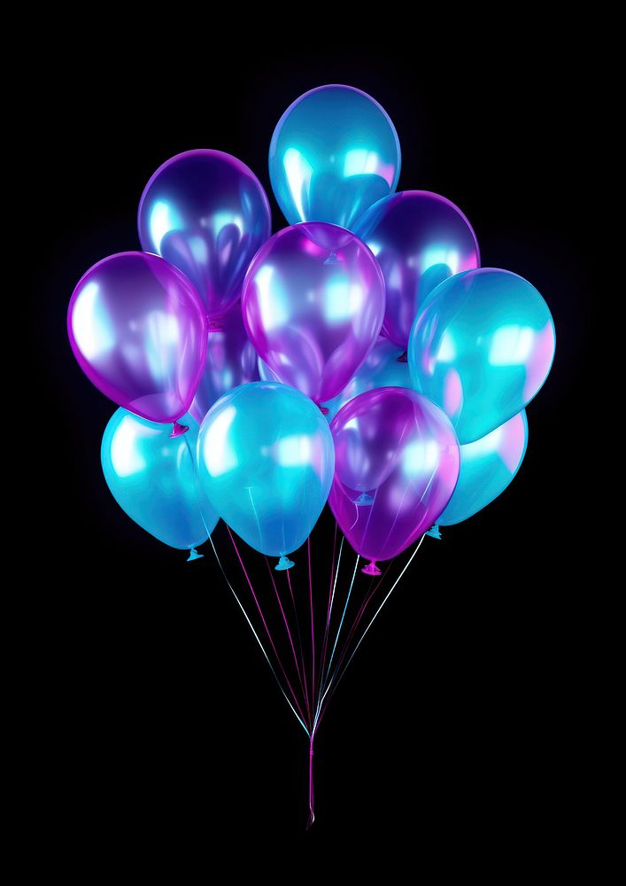 Neon party balloons violet light night.