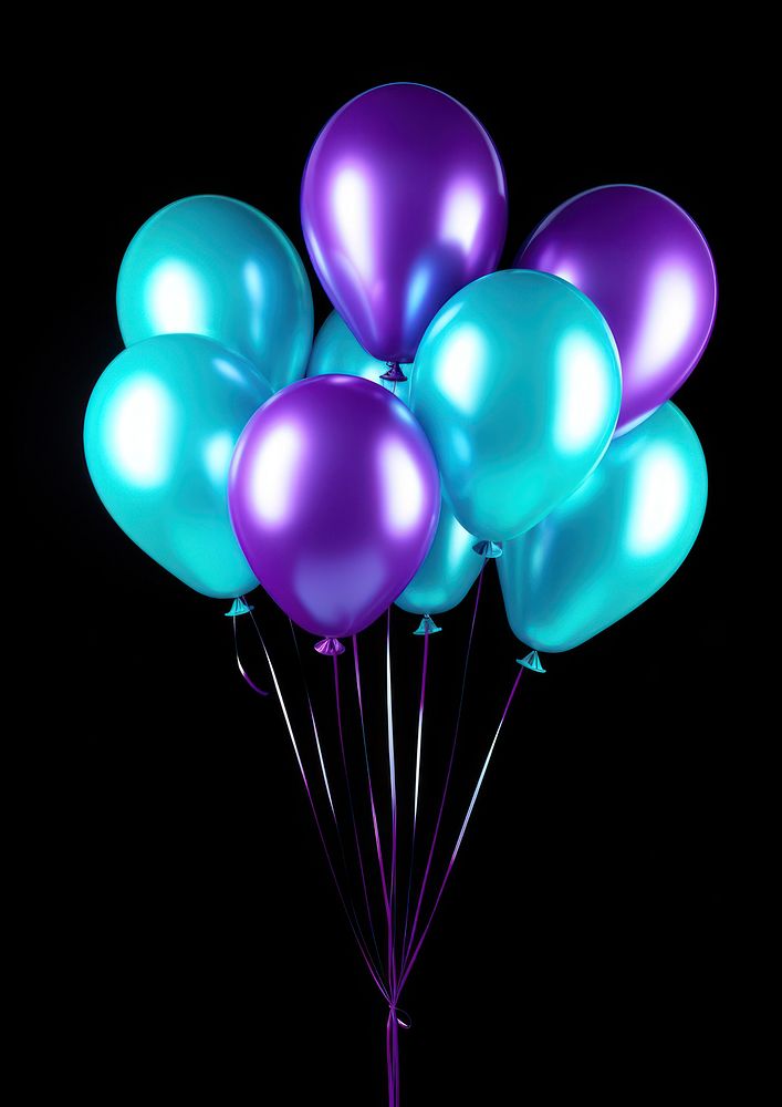 Neon party balloons violet illuminated anniversary.