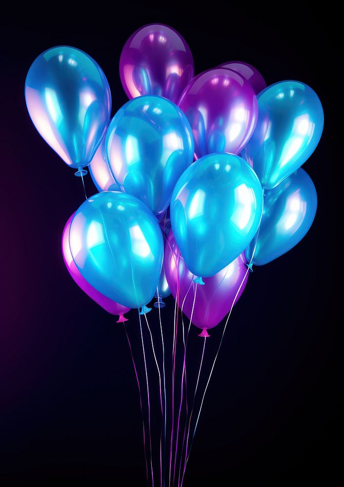 Neon party balloons illuminated anniversary celebration.