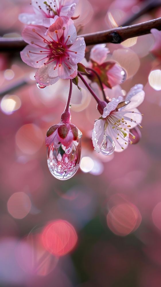 Sakura with dew drop outdoors blossom nature.