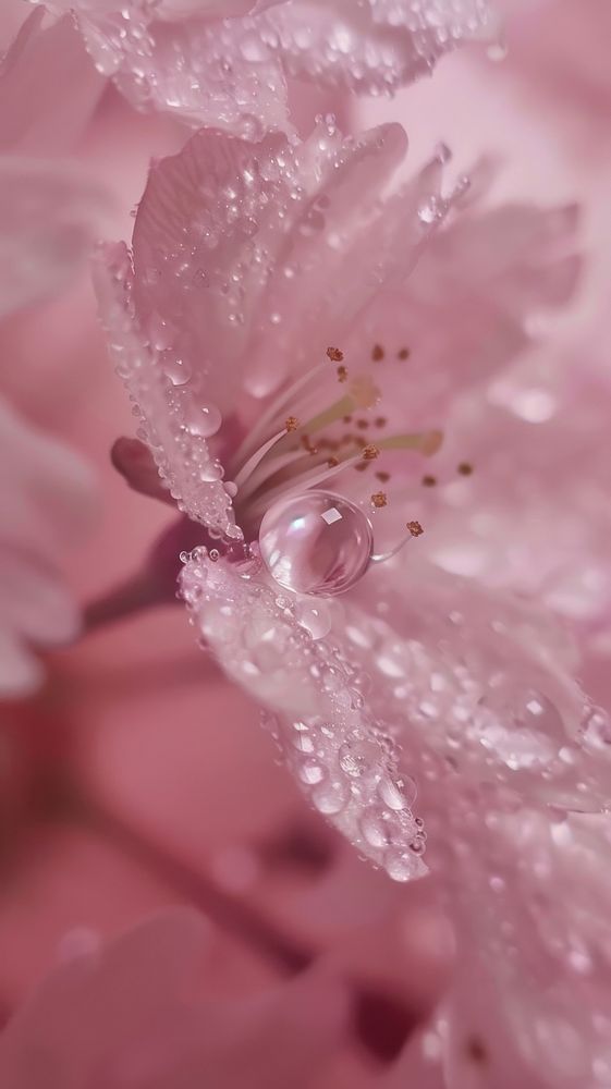 Sakura with dew drop blossom droplet flower.