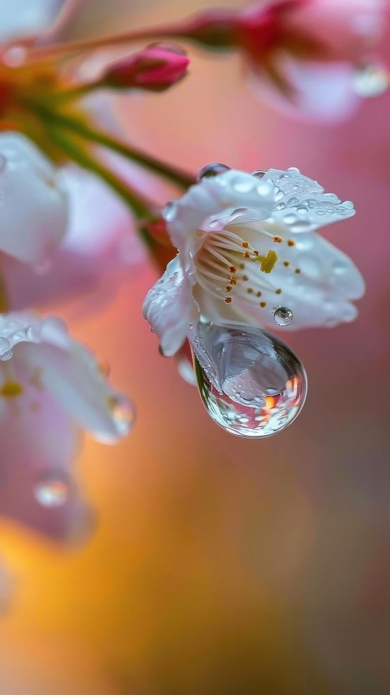 Sakura with water droplet outdoors blossom nature.