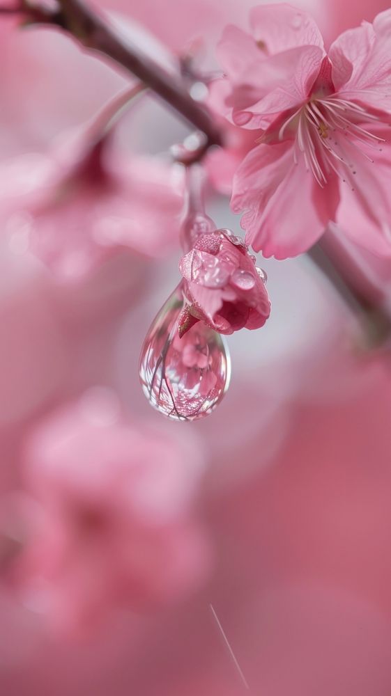 Sakura with water droplet outdoors blossom flower.