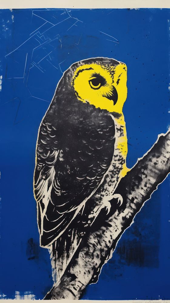 Owl painting animal yellow.